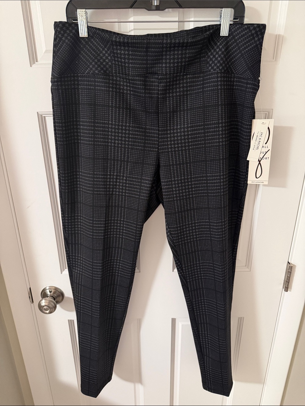 NWT Zac & Rachel Black & Gray Houndstooth Plaid Slimming Pull-On Pants XL